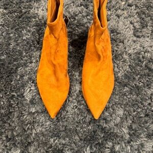Tahari Bright Orange Pointed Suede Ankle Booties